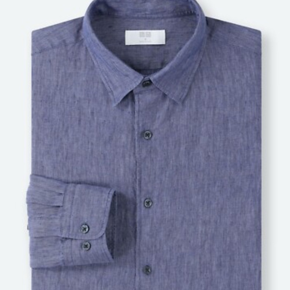 Uniqlo Men's Casual Indigo Button Down French Linen Shirt in L